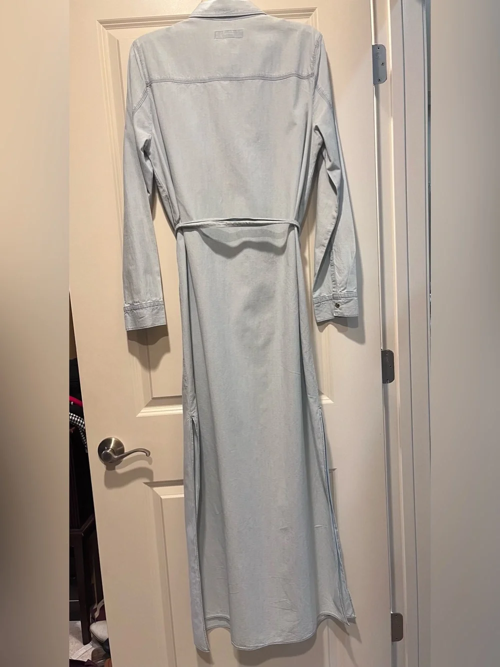 Michael Kors Light Blue denim Button-Front Maxi Dress with Waist belt